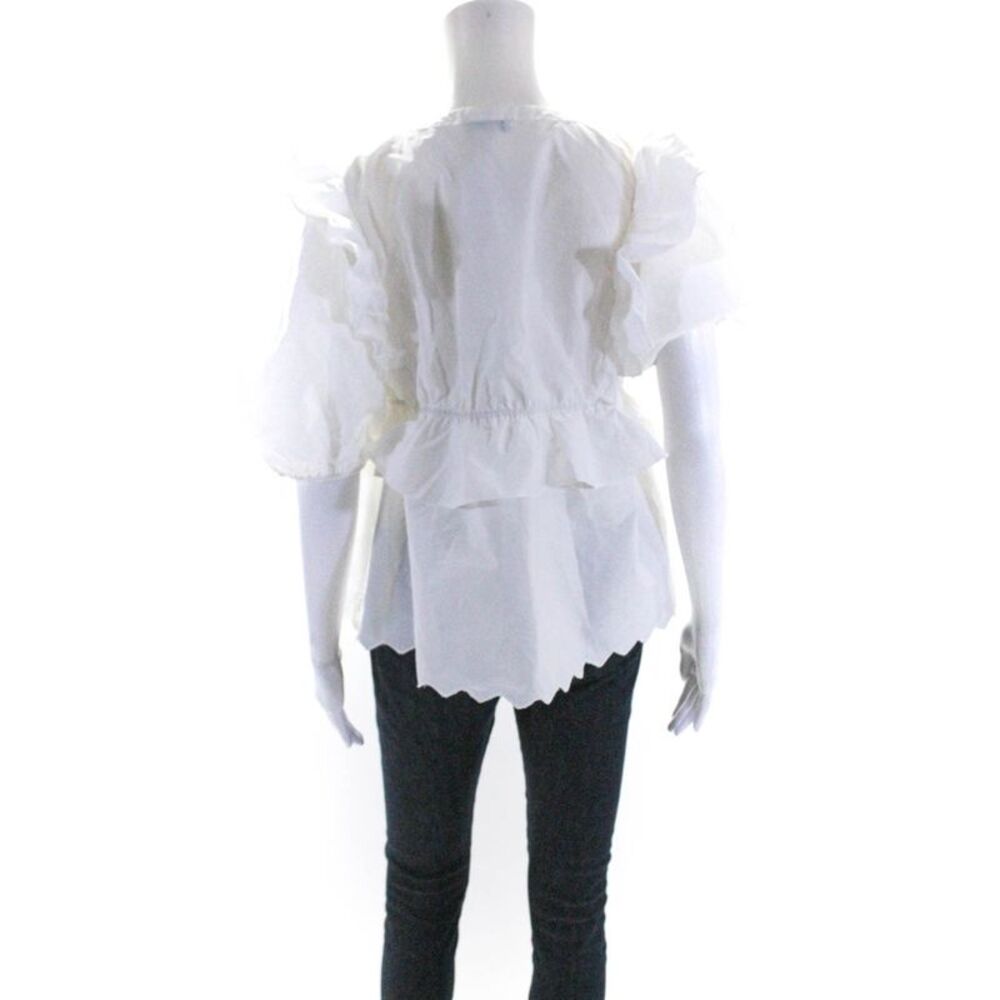 Moon River Womens White Cotton Ruffle V-Neck Puff Short Sleeve Blouse Top Size L - Picture 3 of 6